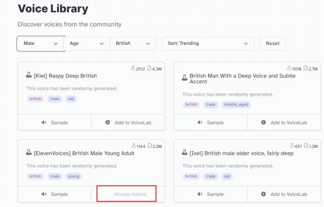 voice library in elevenlabs